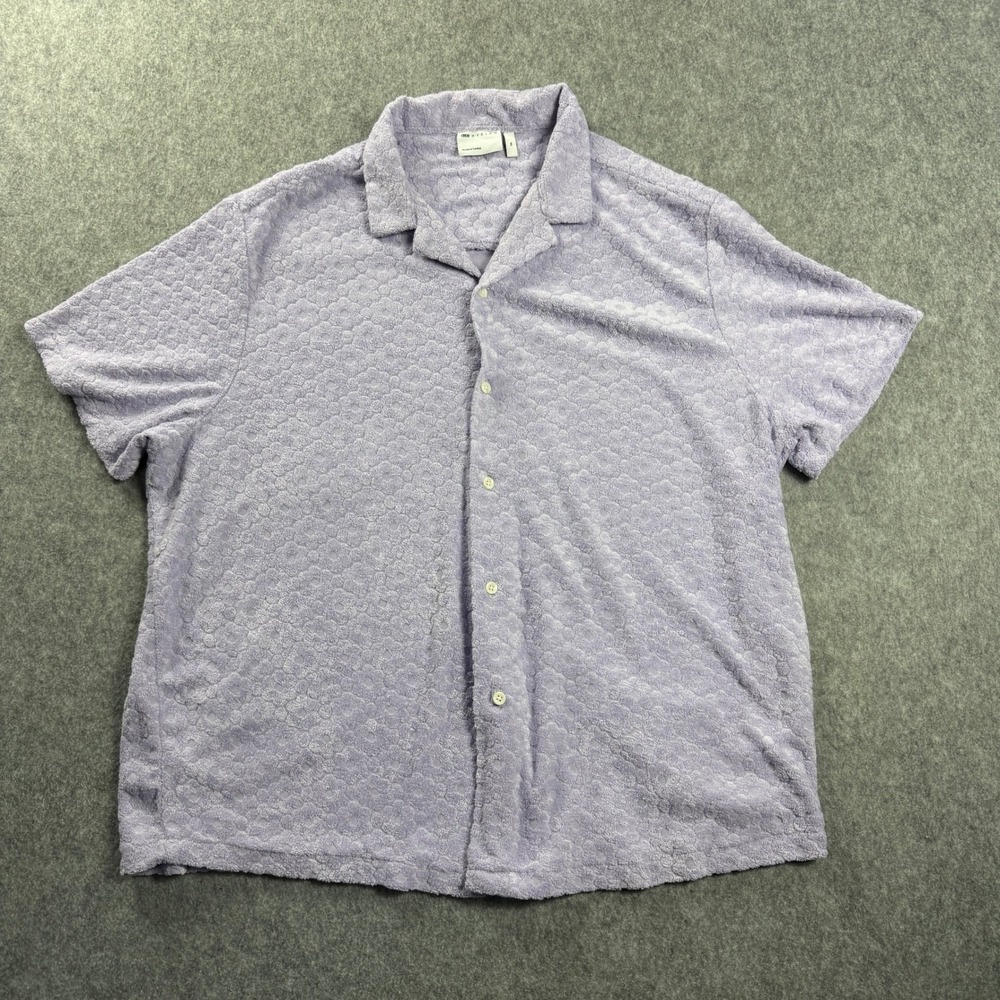 ASOS DESIGN Mens 2XL Lilac Towelling Textured Revere Collar Shirt Short Sleeve - Picture 2 of 10